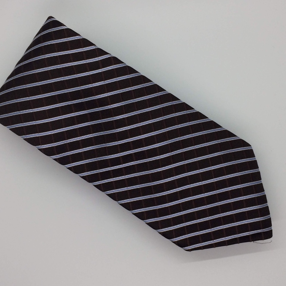 Tommy Hilfiger Chocolate Brown and Blue Stripe Tie